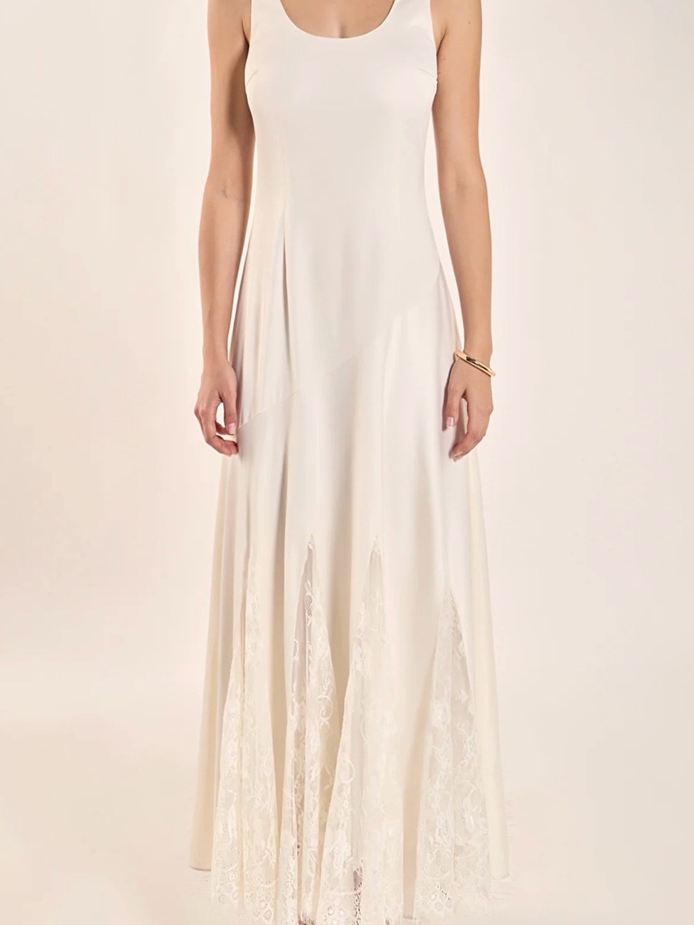 Endless Rose ivory satin Sleeveless Lace-Inset Maxi Dress